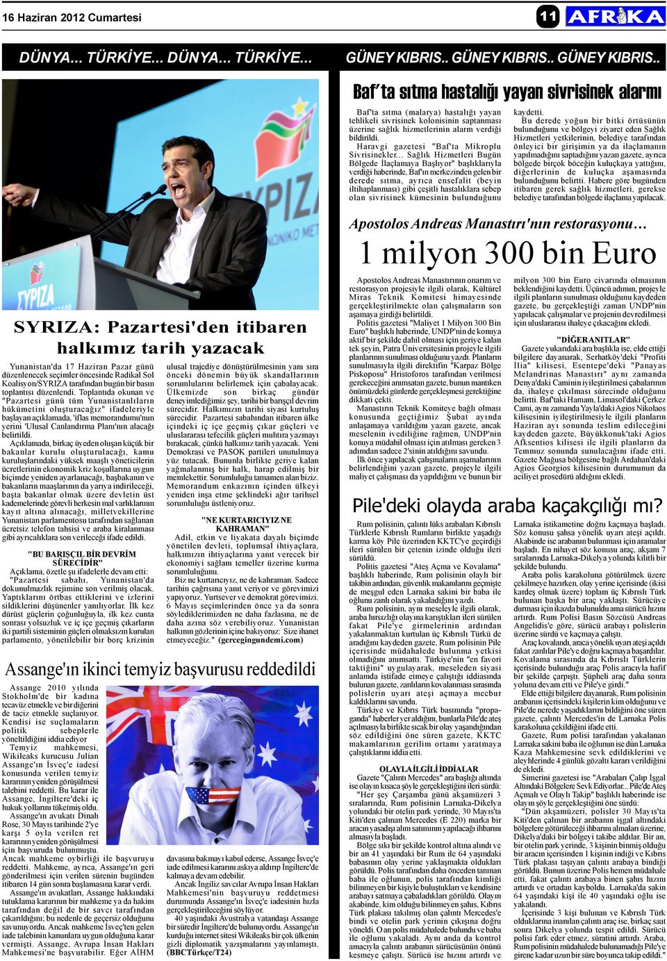 Haravgi gazetesi "Baf'ta Mikroplu Sivrisinekler.