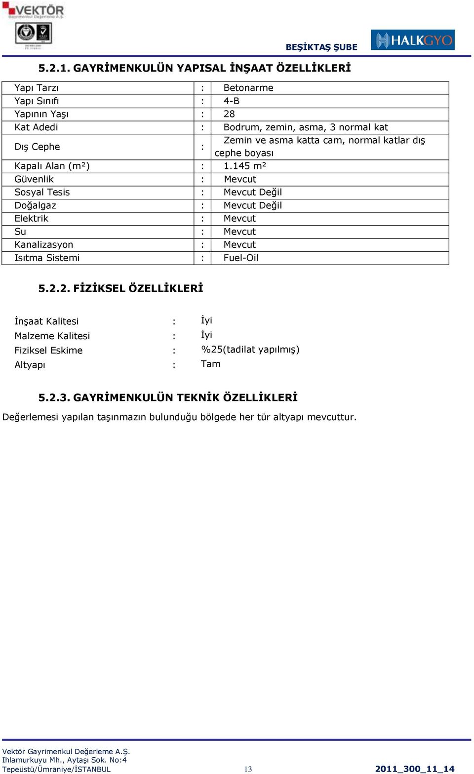 asma katta cam, normal katlar dıģ cephe boyası Kapalı Alan (m²) : 1.