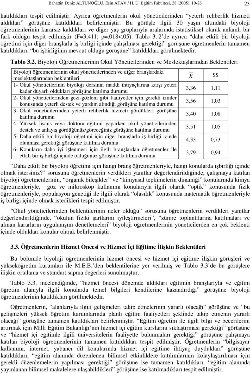 Bu görüşle ilgili 30 yaşın altındaki biyoloji öğretmenlerinin kararsız kaldıkları ve diğer yaş gruplarıyla aralarında istatistiksel olarak anlamlı bir fark olduğu tespit edilmiştir (F=3,411; p=.018<.