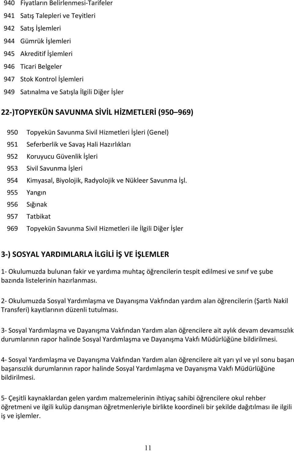 953 Sivil Savunma İşleri 954 Kimyasal, Biyolojik, Radyolojik ve Nükleer Savunma İşl.