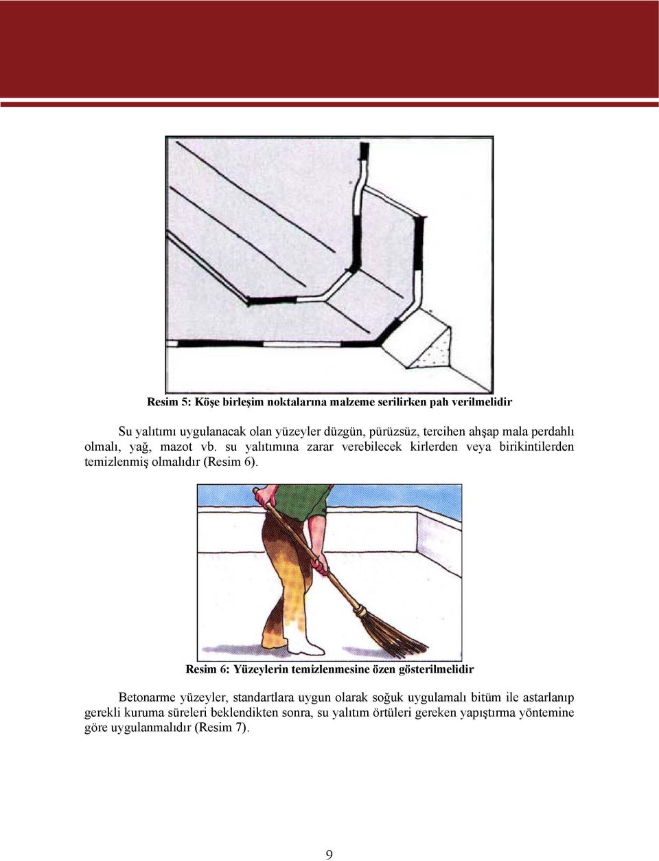 su yalıtımına zarar verebilecek kirlerden veya birikintilerden temizlenmiş olmalıdır (Resim 6).