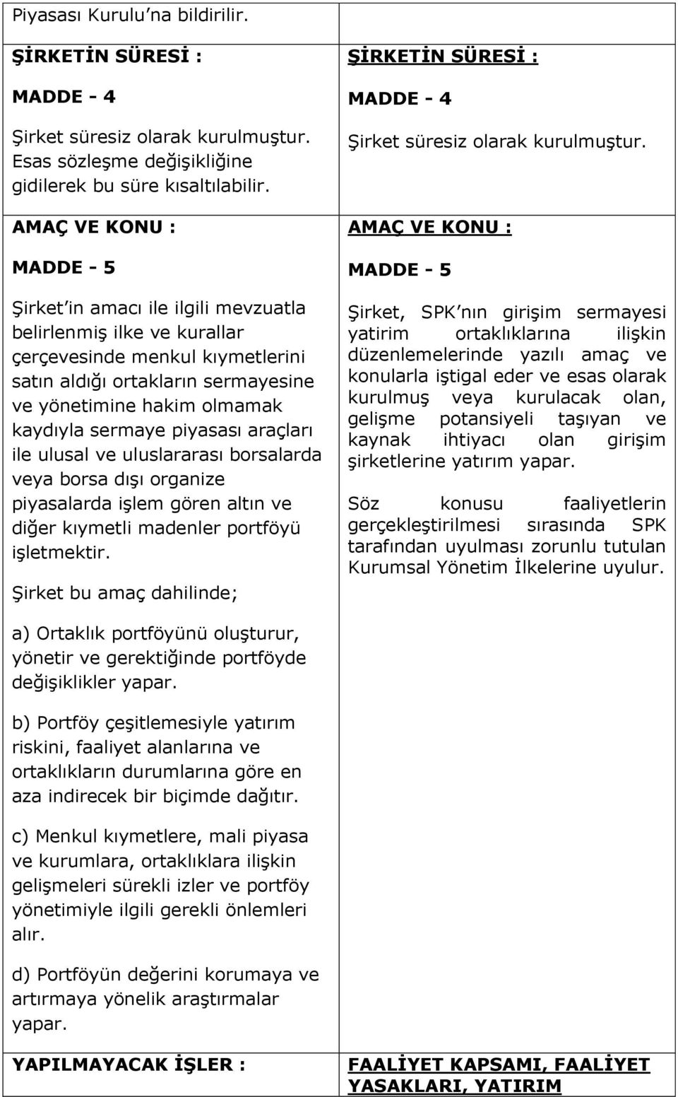 sermaye piyasası araçları ile ulusal ve uluslararası borsalarda veya borsa dışı organize piyasalarda işlem gören altın ve diğer kıymetli madenler portföyü işletmektir.