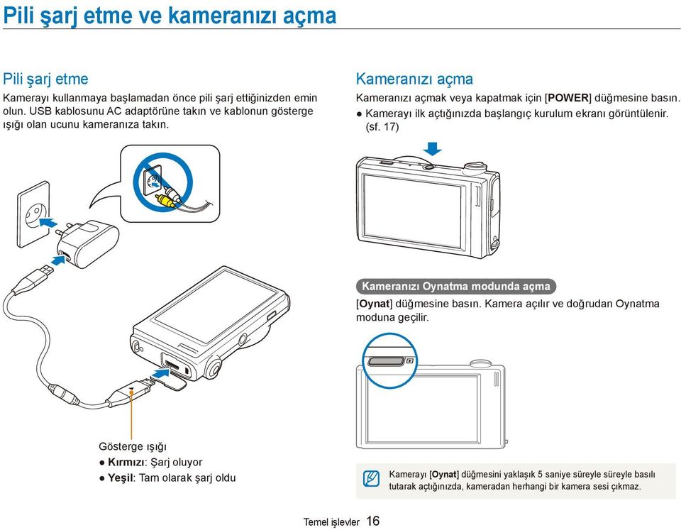 Kamerayı ilk açtığınızda başlangıç kurulum ekranı görüntülenir. (sf. 17) Kameranızı Oynatma modunda açma [Oynat] düğmesine basın.