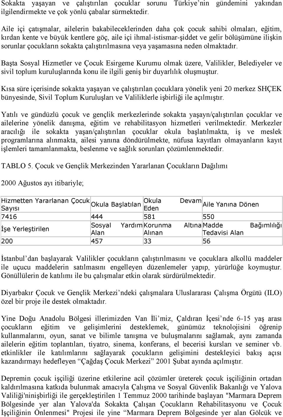 çocukların sokakta çalıştırılmasına veya yaşamasına neden olmaktadır.