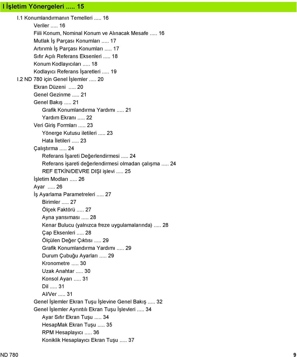 .. 21 Grafik Konumlandırma Yardımı... 21 Yardım Ekranı... 22 Veri Giriş Formları... 23 Yönerge Kutusu iletileri... 23 Hata İletileri... 23 Çalıştırma... 24 Referans İşareti Değerlendirmesi.