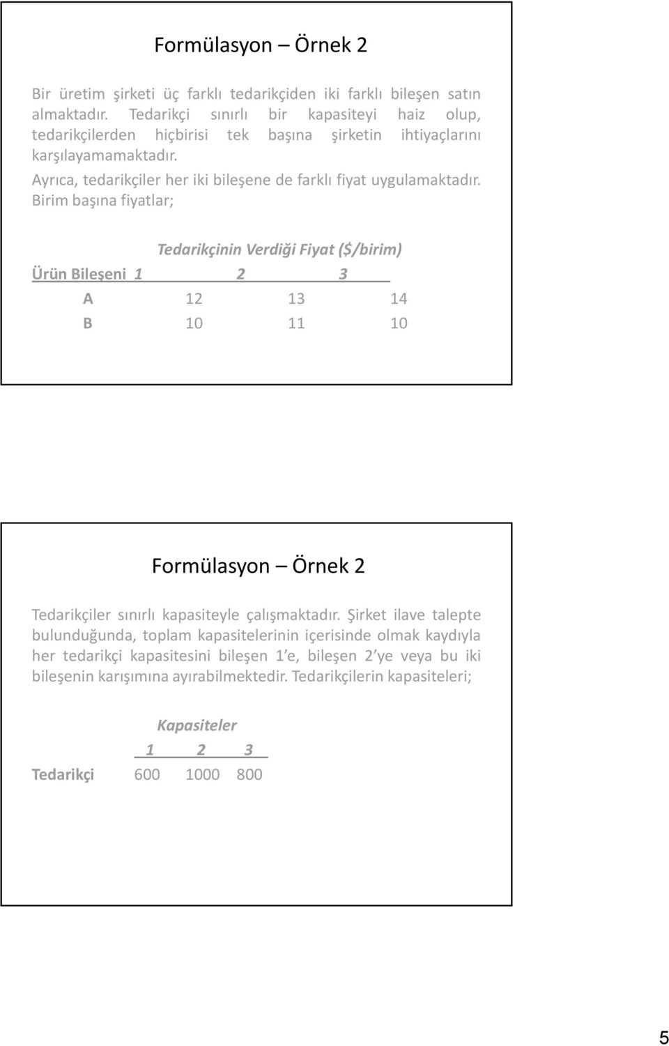 Ayrıca, tedarikçiler her iki bileşene de farklı fiyat uygulamaktadır.