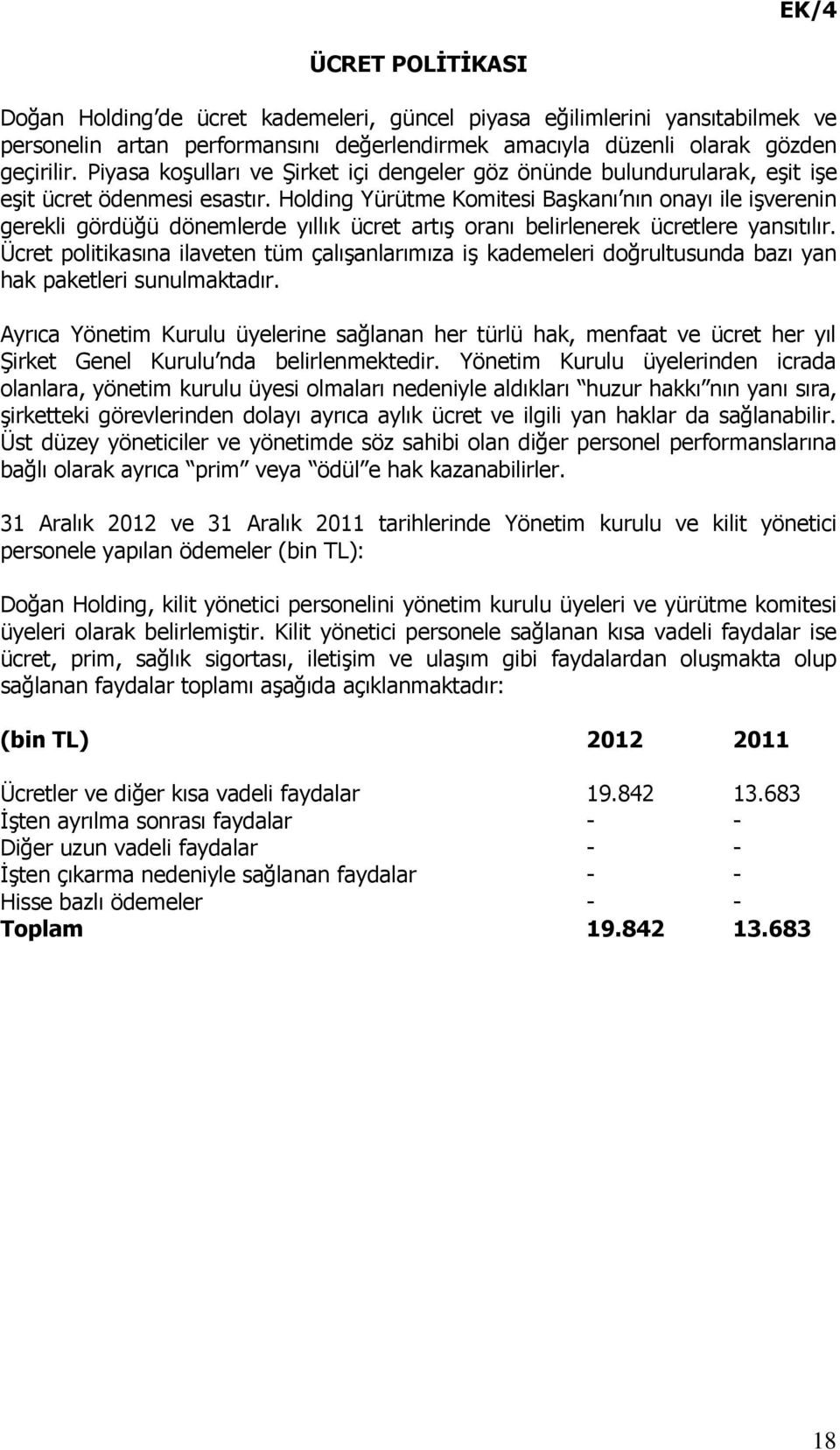 Holding Yürütme Komitesi Başkanı nın onayı ile işverenin gerekli gördüğü dönemlerde yıllık ücret artış oranı belirlenerek ücretlere yansıtılır.