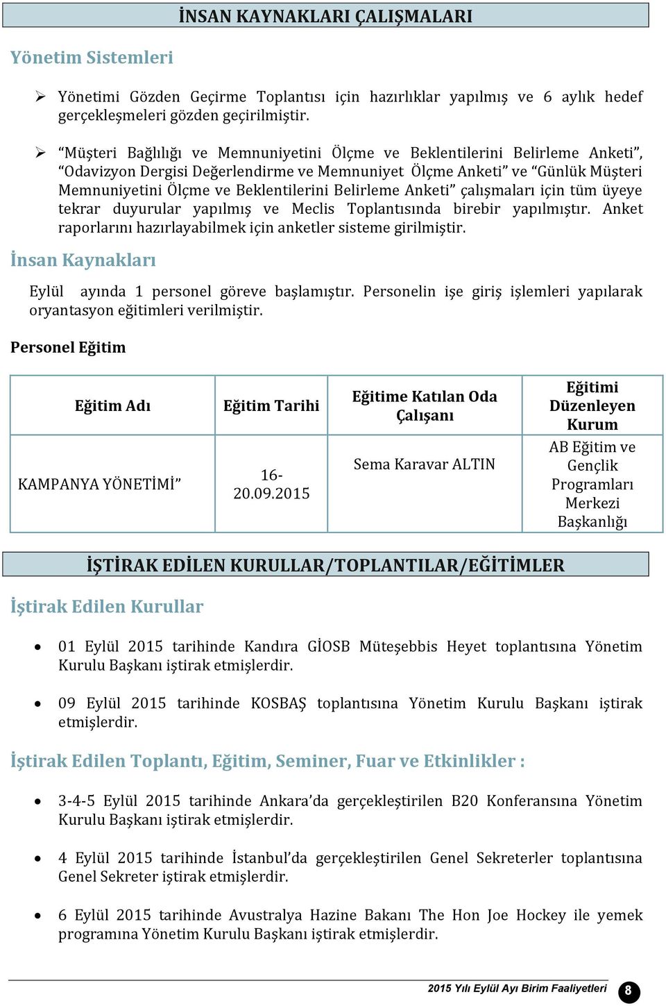 Belirleme Anketi çalışmaları için tüm üyeye tekrar duyurular yapılmış ve Meclis Toplantısında birebir yapılmıştır. Anket raporlarını hazırlayabilmek için anketler sisteme girilmiştir.