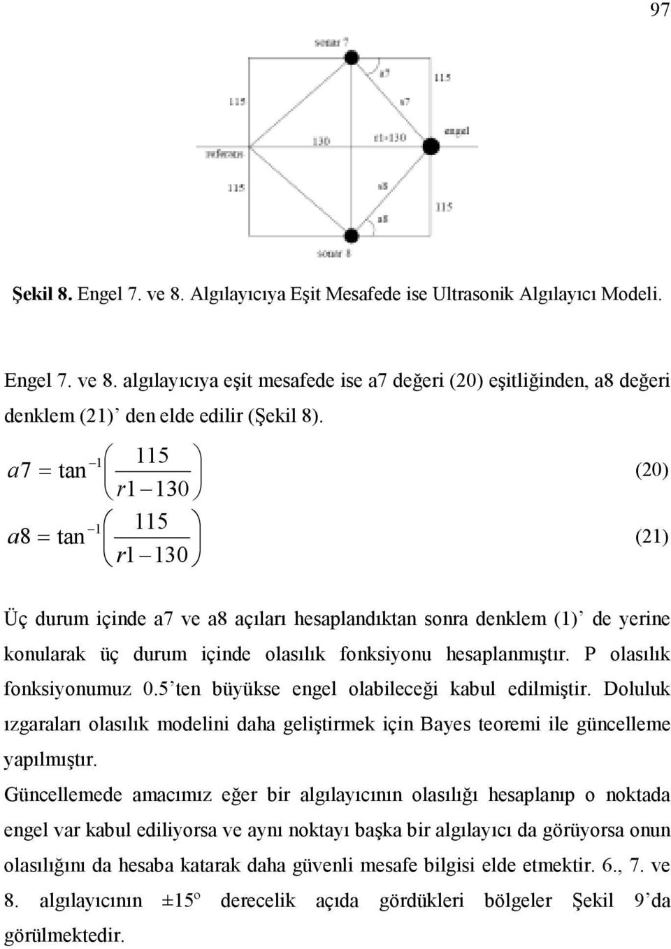 olaılık fonkiyonumuz 0.5 ten büyüke engel olabileceği kabul edilmiştir. Doluluk ızgaraları olaılık modelini daha geliştirmek için Baye teoremi ile güncelleme yapılmıştır.