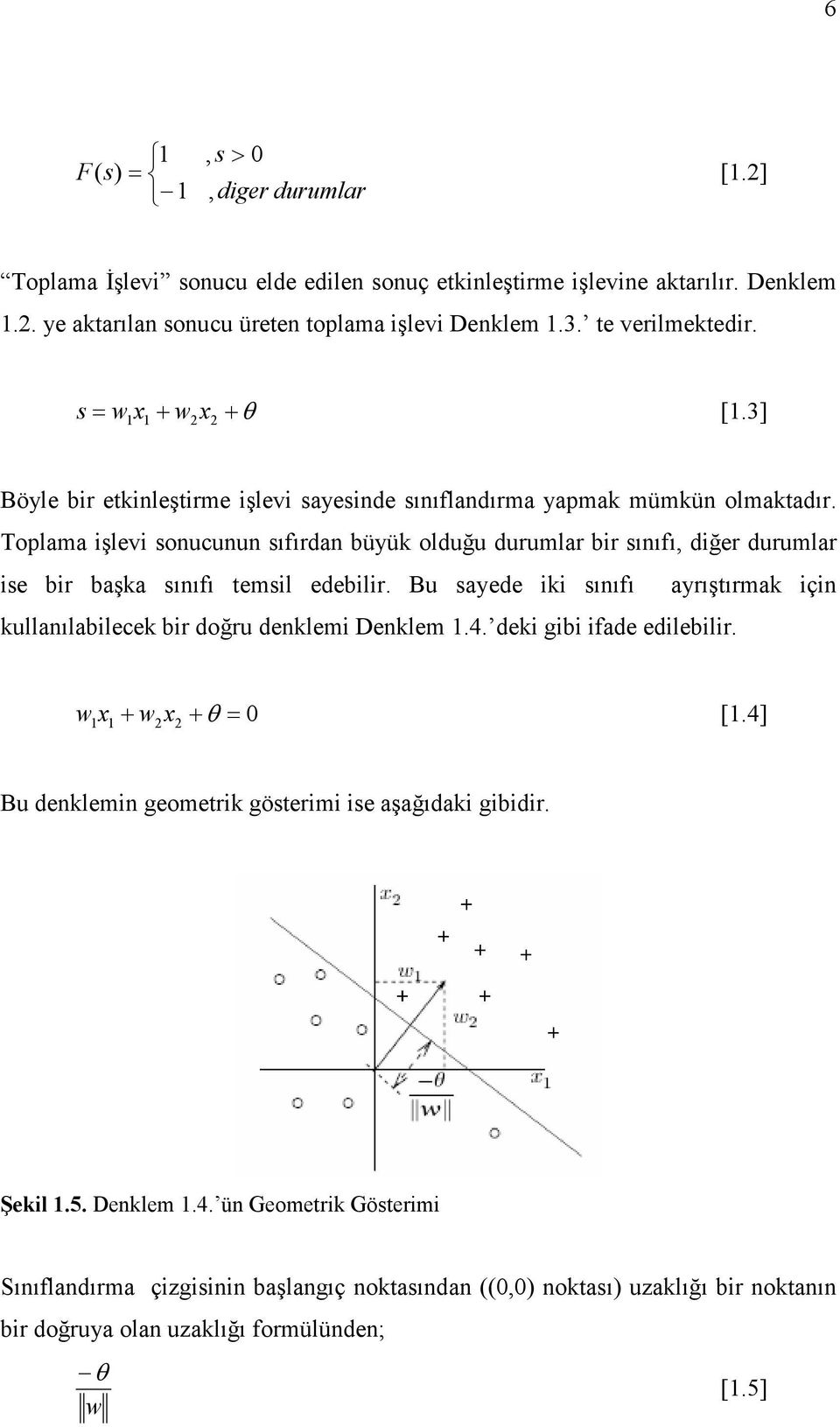 Toplama işlevi sonucunun sıfırdan büyük olduğu durumlar bir sınıfı, diğer durumlar ise bir başka sınıfı temsil edebilir.