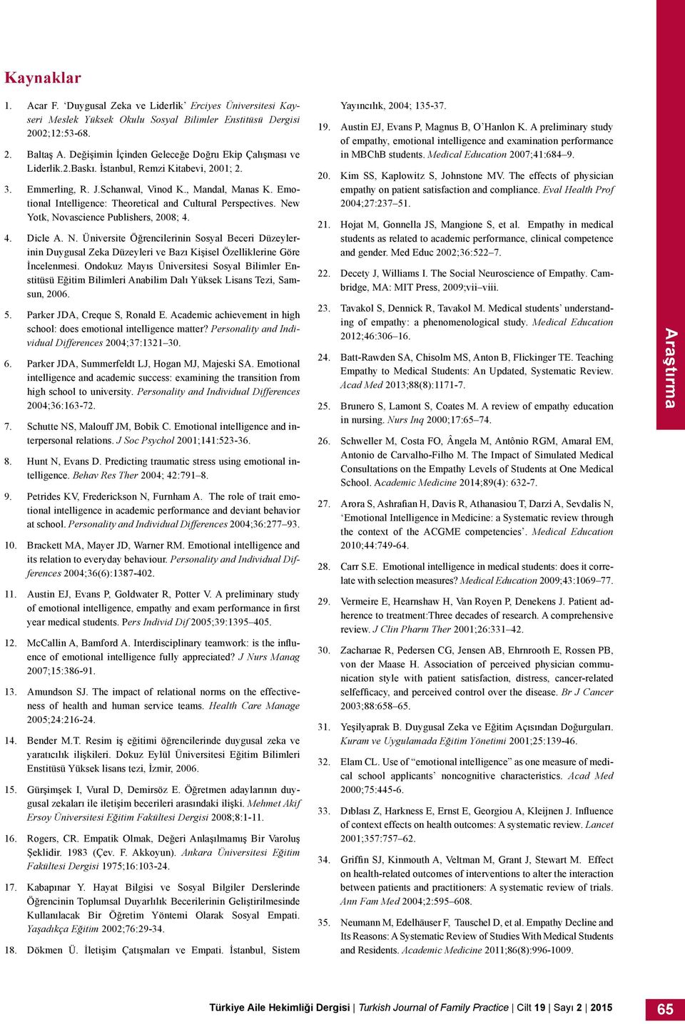 Emotional Intelligence: Theoretical and Cultural Perspectives. New Yotk, Novascience Publishers, 2008; 4. 4. Dicle A. N. Üniversite Öğrencilerinin Sosyal Beceri Düzeylerinin Duygusal Zeka Düzeyleri ve Bazı Kişisel Özelliklerine Göre İncelenmesi.