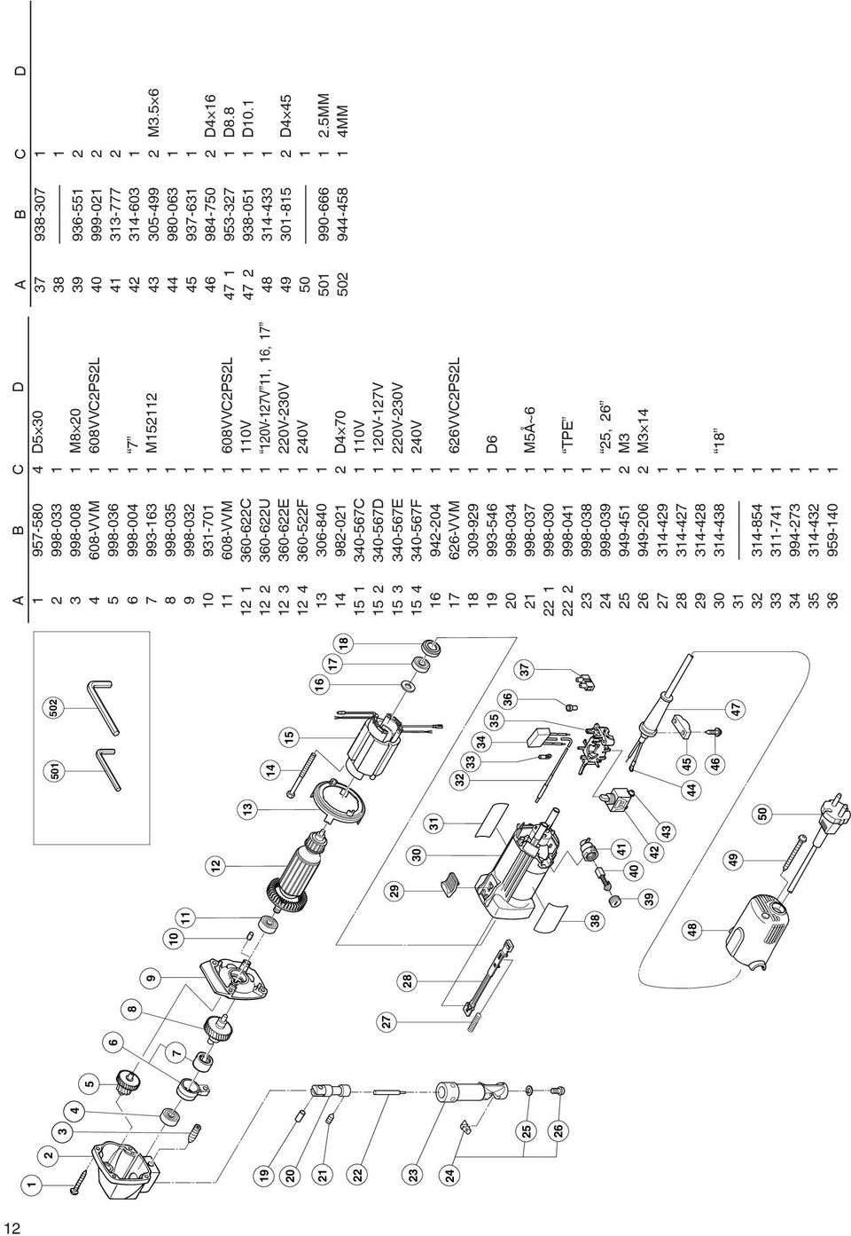 3 360-622E 1 220V-230V 12 4 360-522F 1 240V 13 306-840 1 14 982-021 2 D4 70 15 1 340-567C 1 110V 15 2 340-567D 1 120V-127V 15 3 340-567E 1 220V-230V 15 4 340-567F 1 240V 16 942-204 1 17 626-VVM 1