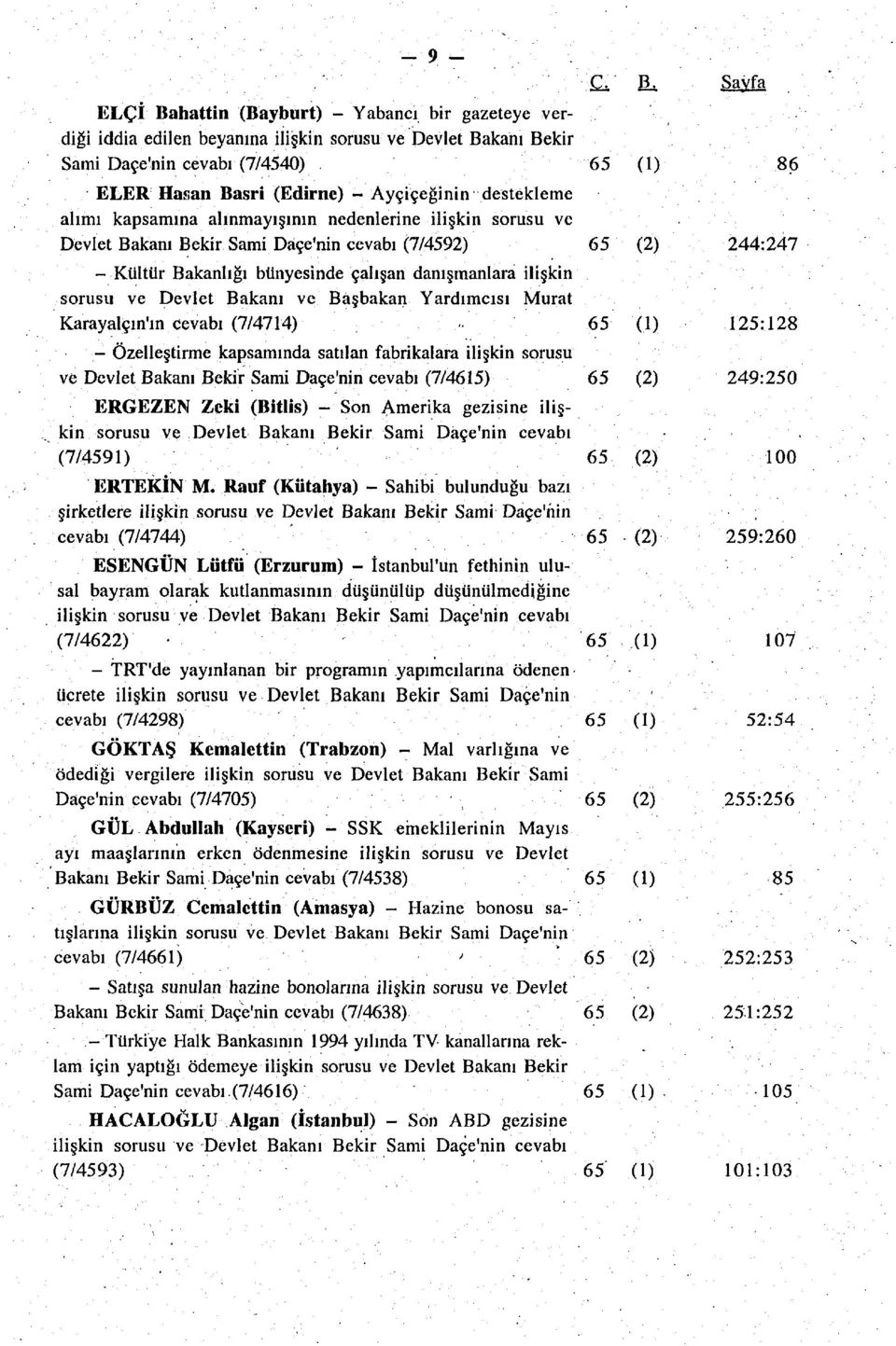 Ayçiçeğinin destekleme alımı kapsamına alınmayışının nedenlerine ilişkin sorusu ve Devlet Bakanı Bekir Sami Dace'nin cevabı (7/4592) 65 (2) 244:247 - Kültür Bakanlığı bünyesinde çalışan danışmanlara