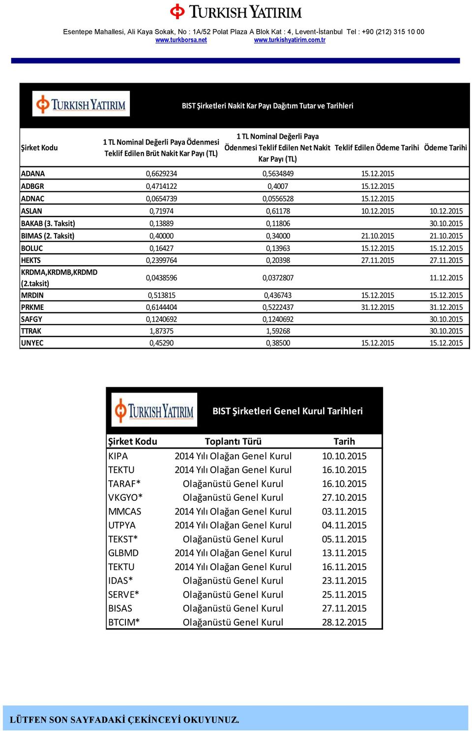 Nakit Kar Payı (TL) ADANA 0,6629234 0,5634849 15.12.2015 ADBGR 0,4714122 0,4007 15.12.2015 ADNAC 0,0654739 0,0556528 15.12.2015 Teklif Edilen Ödeme Tarihi Ödeme Tarihi ASLAN 0,71974 0,61178 10.12.2015 10.