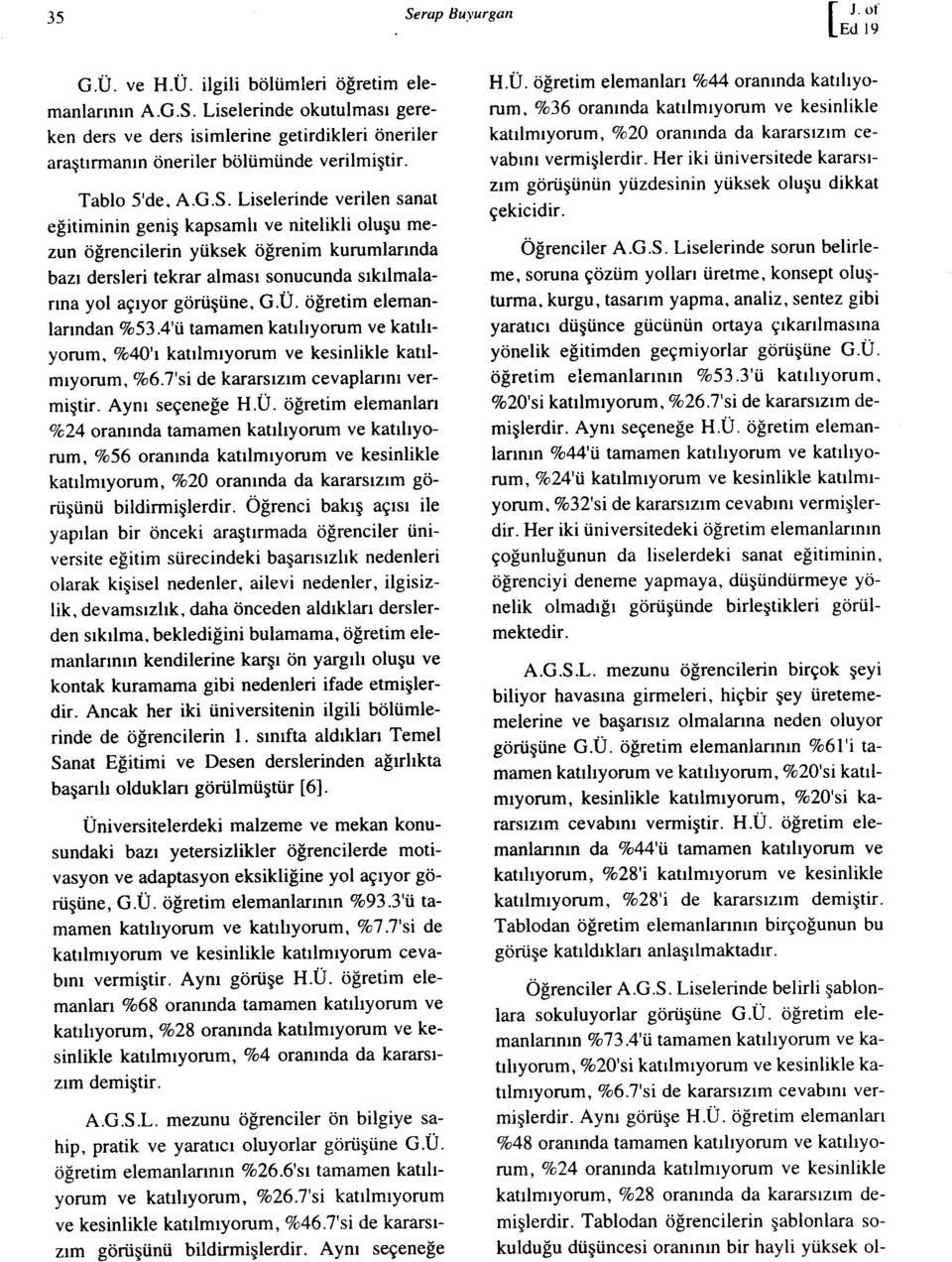 elemanlarından %534'ü tamamen katılıyorum ve katılıyorum %40'ı katıımıyorum ve kesnlkle katılmıyorum, %67's de kararsızım evaplarını vermştr Aynı seçeneğe HÜ öğretm elemanları %24 oranında tamamen