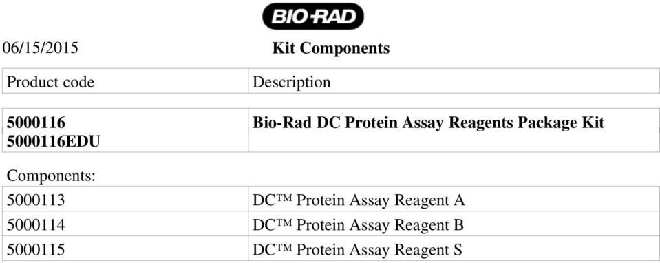 5000116EDU Components: 5000113 DC Protein Assay Reagent A