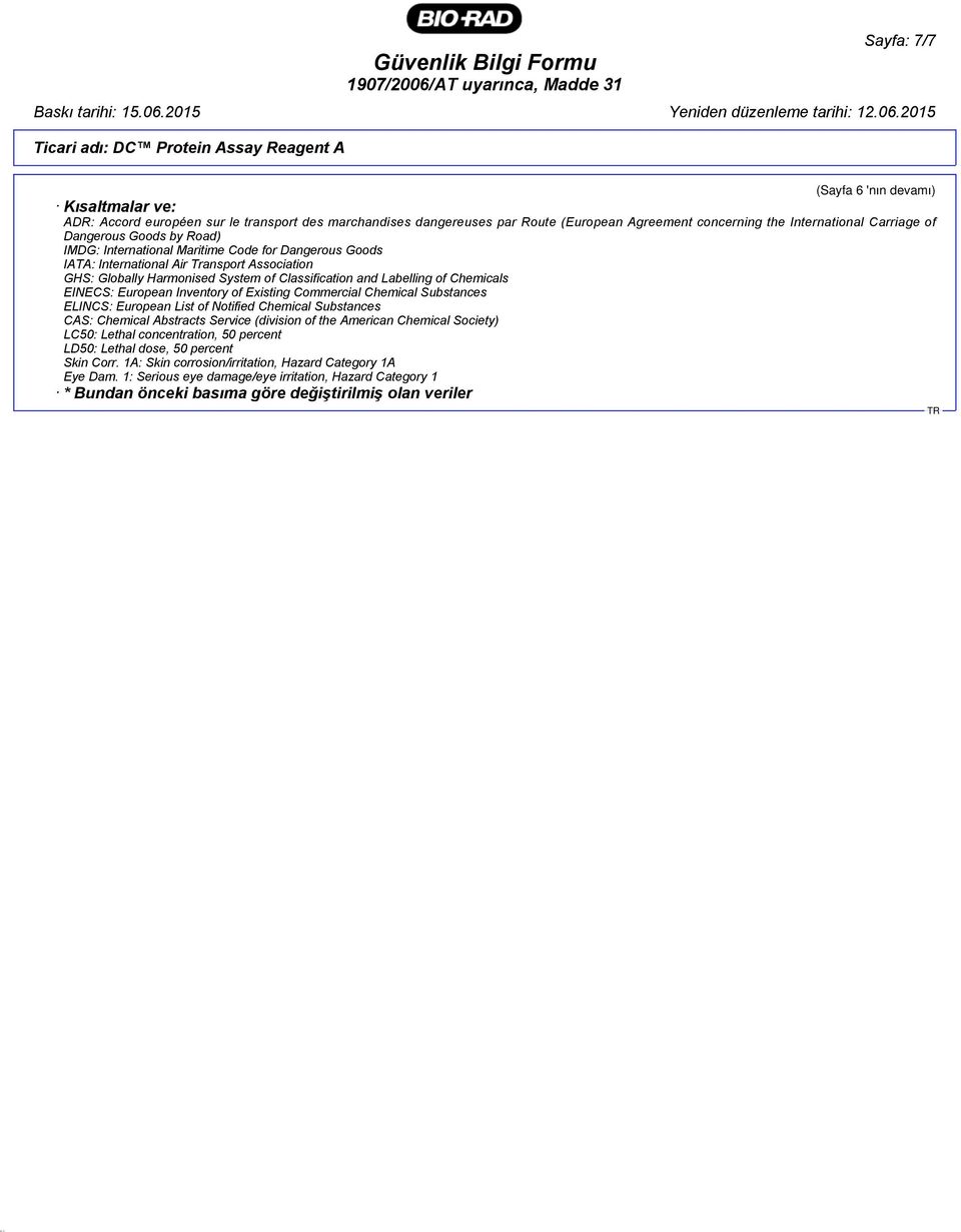 Classification and Labelling of Chemicals EINECS: European Inventory of Existing Commercial Chemical Substances ELINCS: European List of Notified Chemical Substances CAS: Chemical Abstracts Service