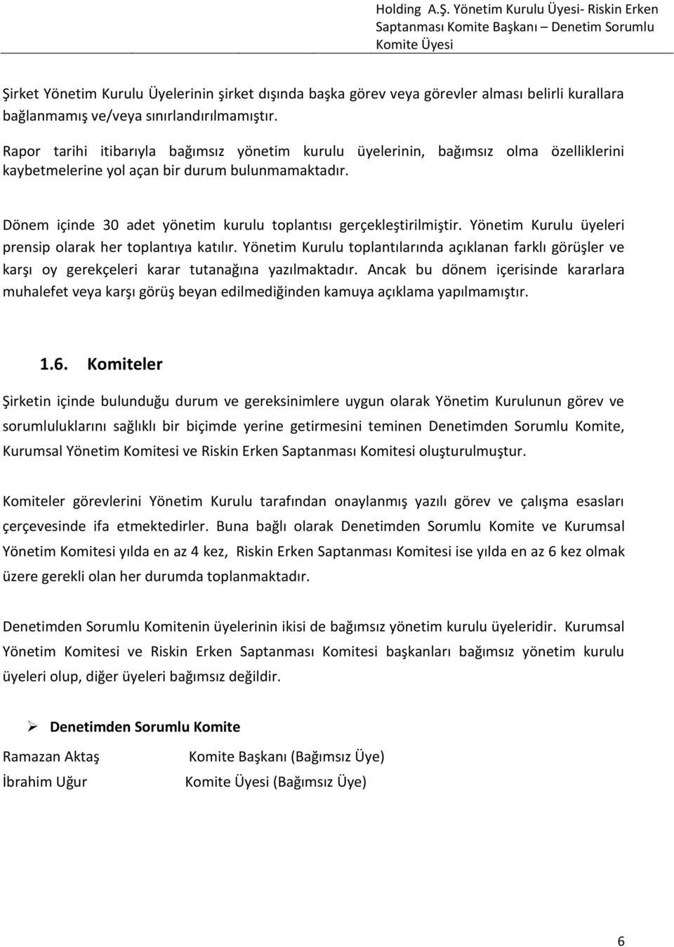 bağlanmamış ve/veya sınırlandırılmamıştır. Rapor tarihi itibarıyla bağımsız yönetim kurulu üyelerinin, bağımsız olma özelliklerini kaybetmelerine yol açan bir durum bulunmamaktadır.