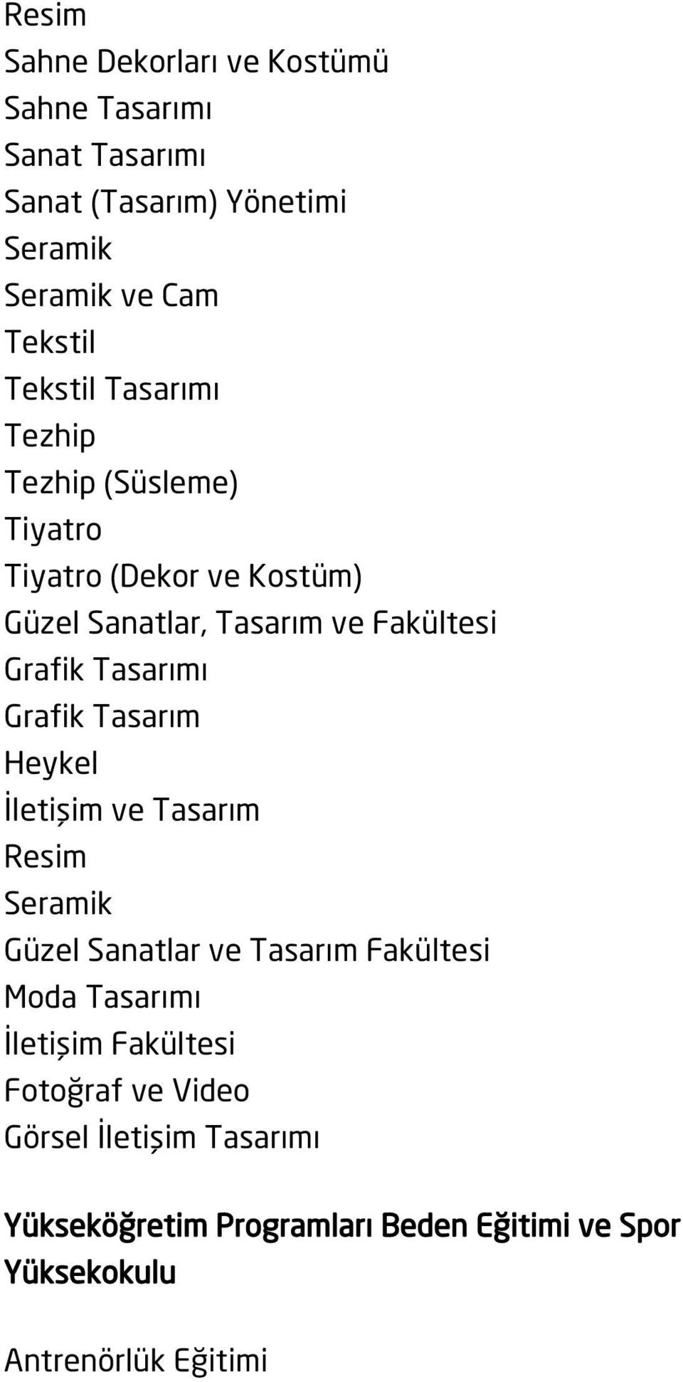 Tasarımı Grafik Tasarım Heykel İletişim ve Tasarım Resim Seramik Güzel Sanatlar ve Tasarım Fakültesi Moda Tasarımı İletişim