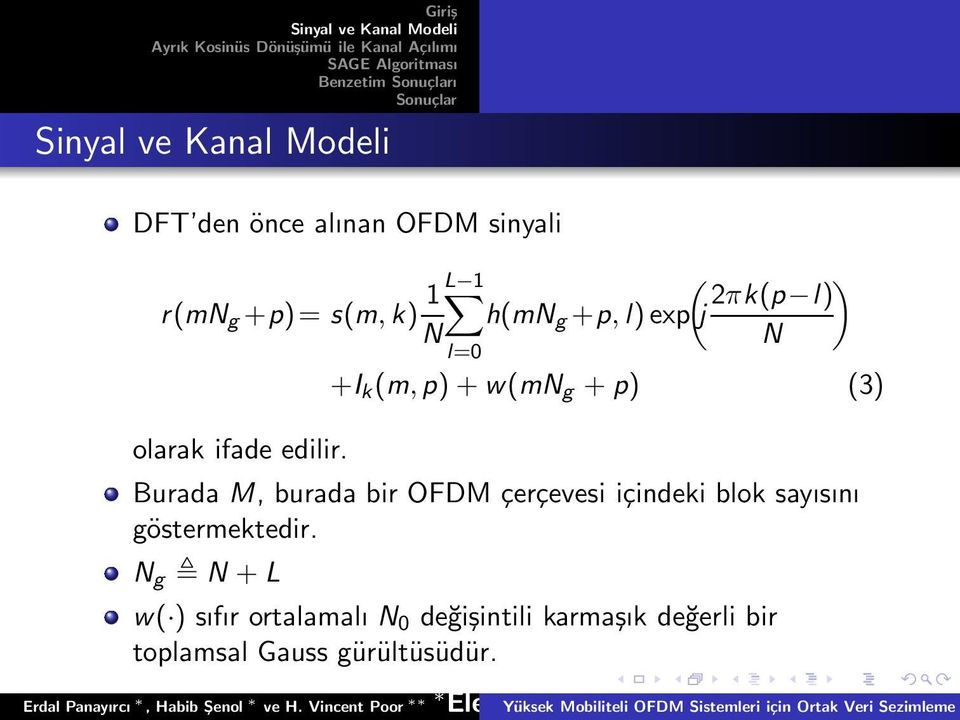 l=0 +I k (m,p)+w(mn g +p) (3) Burada M, burada bir OFDM çerçevesi içindeki