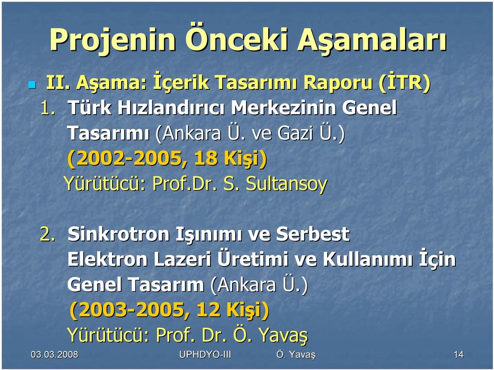 ) (2002-2005, 2005, 18 Kişi) i) Yürütücü: Prof.Dr.. S. Sultansoy 2.