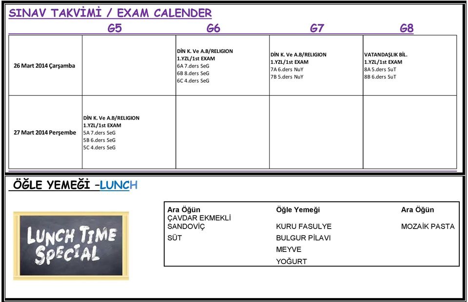 ders SuT 27 Mart 2014 Perşembe 5A 7.ders SeG 5B 6.ders SeG 5C 4.