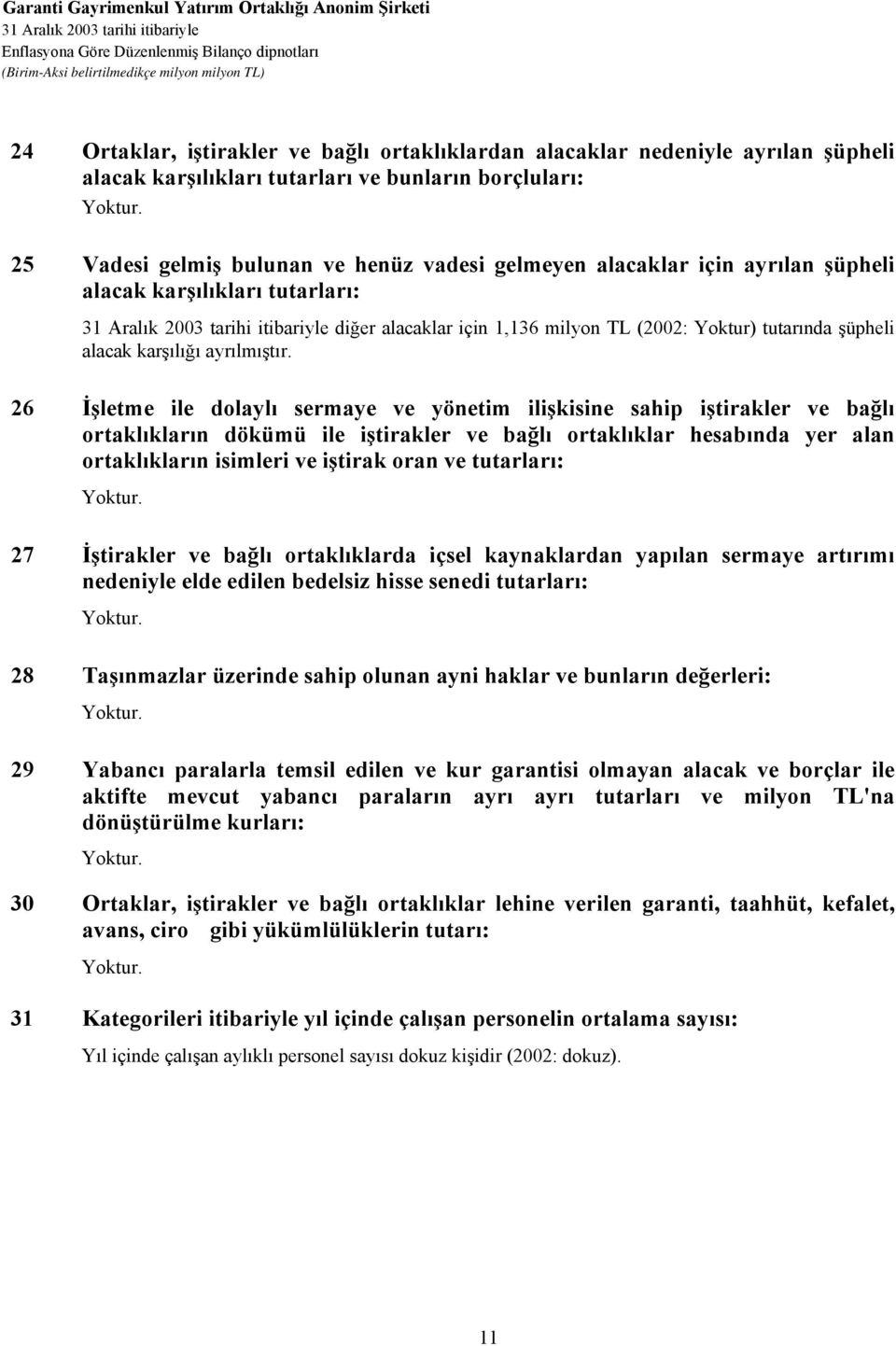 26 İşletme ile dolaylı sermaye ve yönetim ilişkisine sahip iştirakler ve bağlı ortaklıkların dökümü ile iştirakler ve bağlı ortaklıklar hesabında yer alan ortaklıkların isimleri ve iştirak oran ve