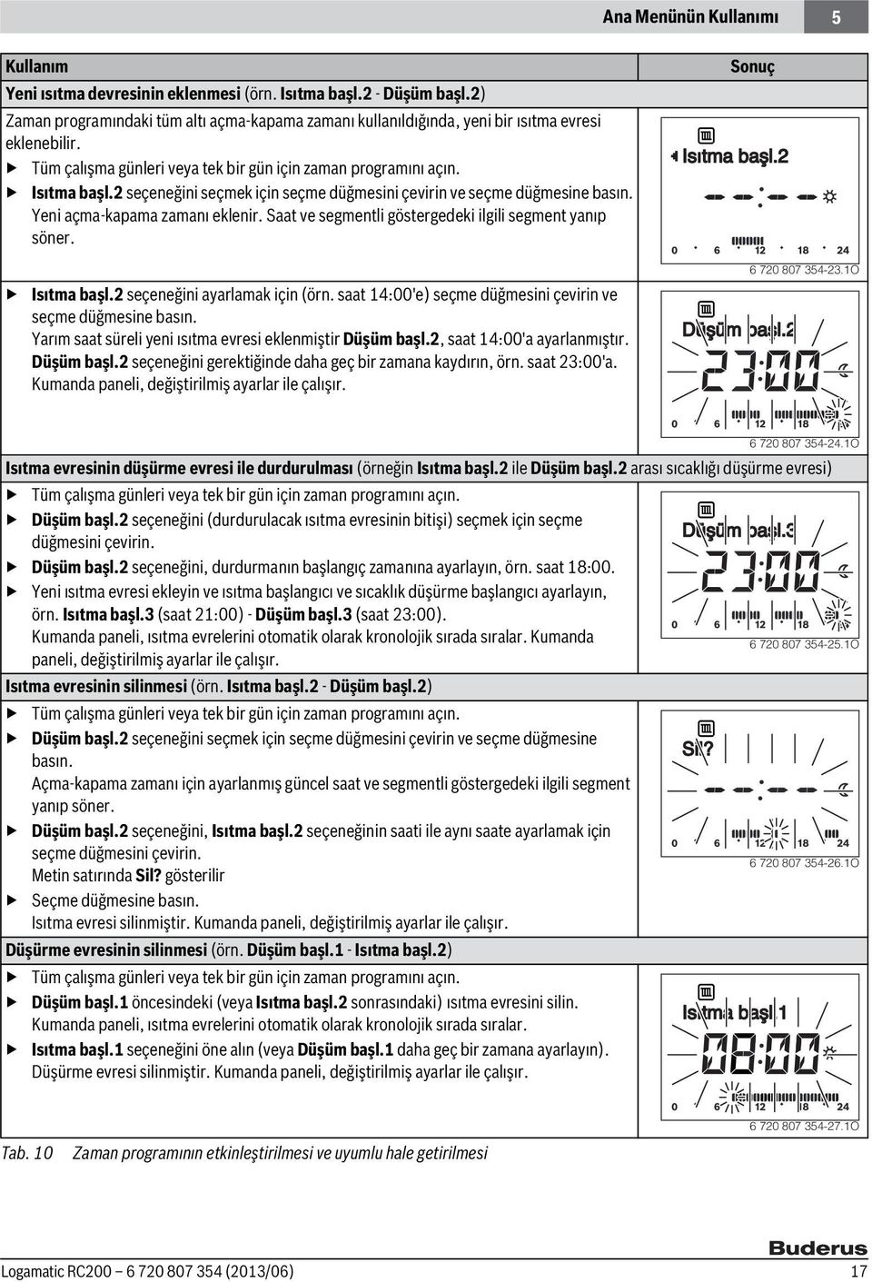 2 seçeneğini seçmek için seçme düğmesini çevirin ve seçme düğmesine basın. Yeni açma-kapama zamanı eklenir. Saat ve segmentli göstergedeki ilgili segment yanıp söner. Isıtma başl.