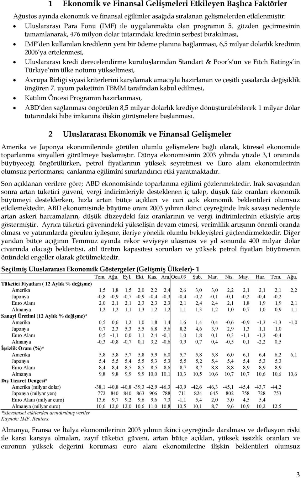 gözden geçirmesinin tamamlanarak, 476 milyon dolar tutarındaki kredinin serbest bırakılması, IMF den kullanılan kredilerin yeni bir ödeme planına bağlanması, 6,5 milyar dolarlık kredinin 2006 ya