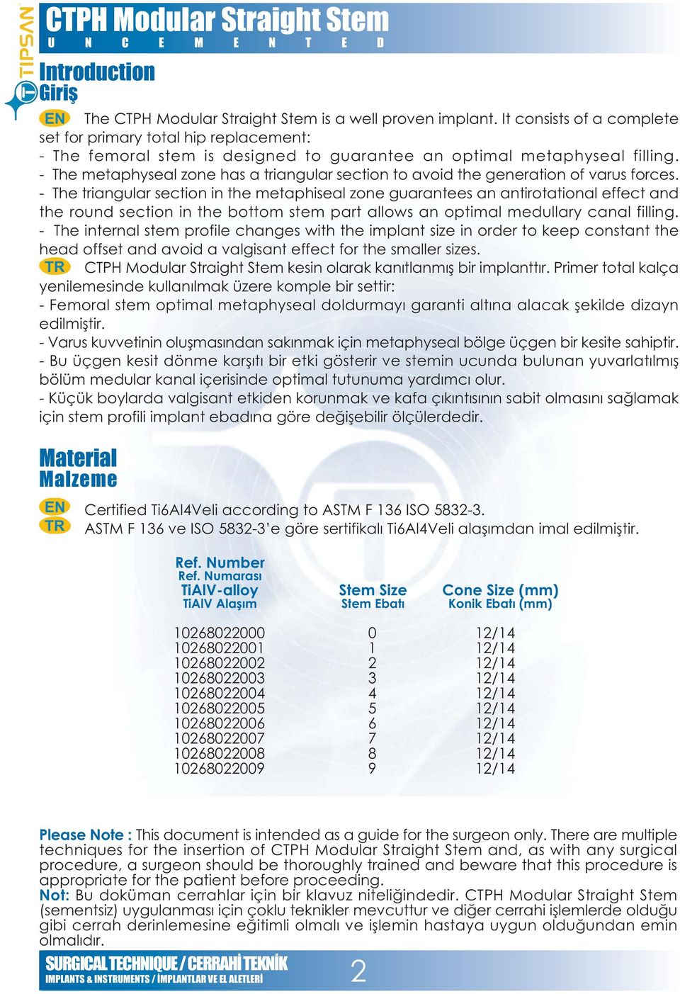 - The metaphyseal zone has a triangular section to avoid the generation of varus forces.