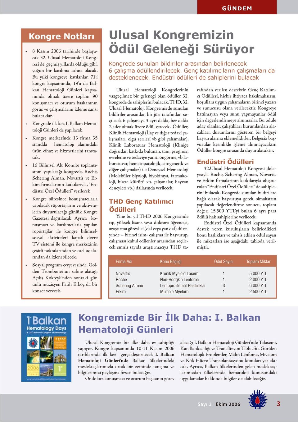 Kongrede ilk kez I. Balkan Hematoloji Günleri de yapılacak. Kongre merkezinde 13 firma 35 standda hematoloji alanındaki ürün cihaz ve hizmetlerini tanıtacak.
