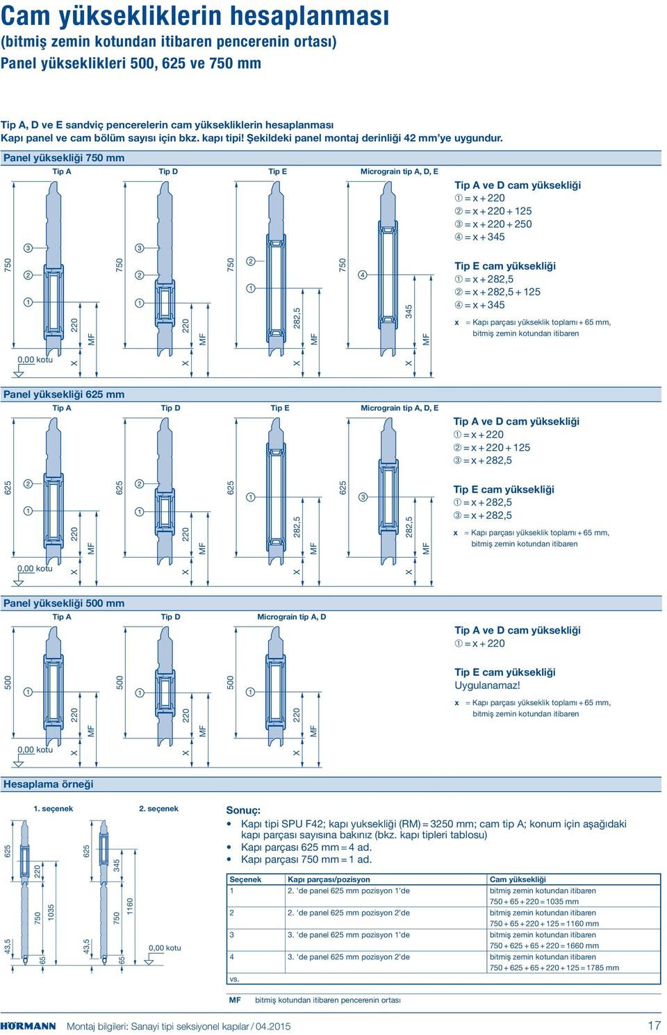 Panel yüksekliği 750 mm Tip Tip D Tip E Micrograin tip, D, E Tip ve D cam yüksekliği ➀ = x + 220 ➁ = x + 220 + 125 ➂ = x + 220 + 250 ➃ = x + 45 750 220 M 750 220 M 750 282,5 M 750 45 M Tip E cam