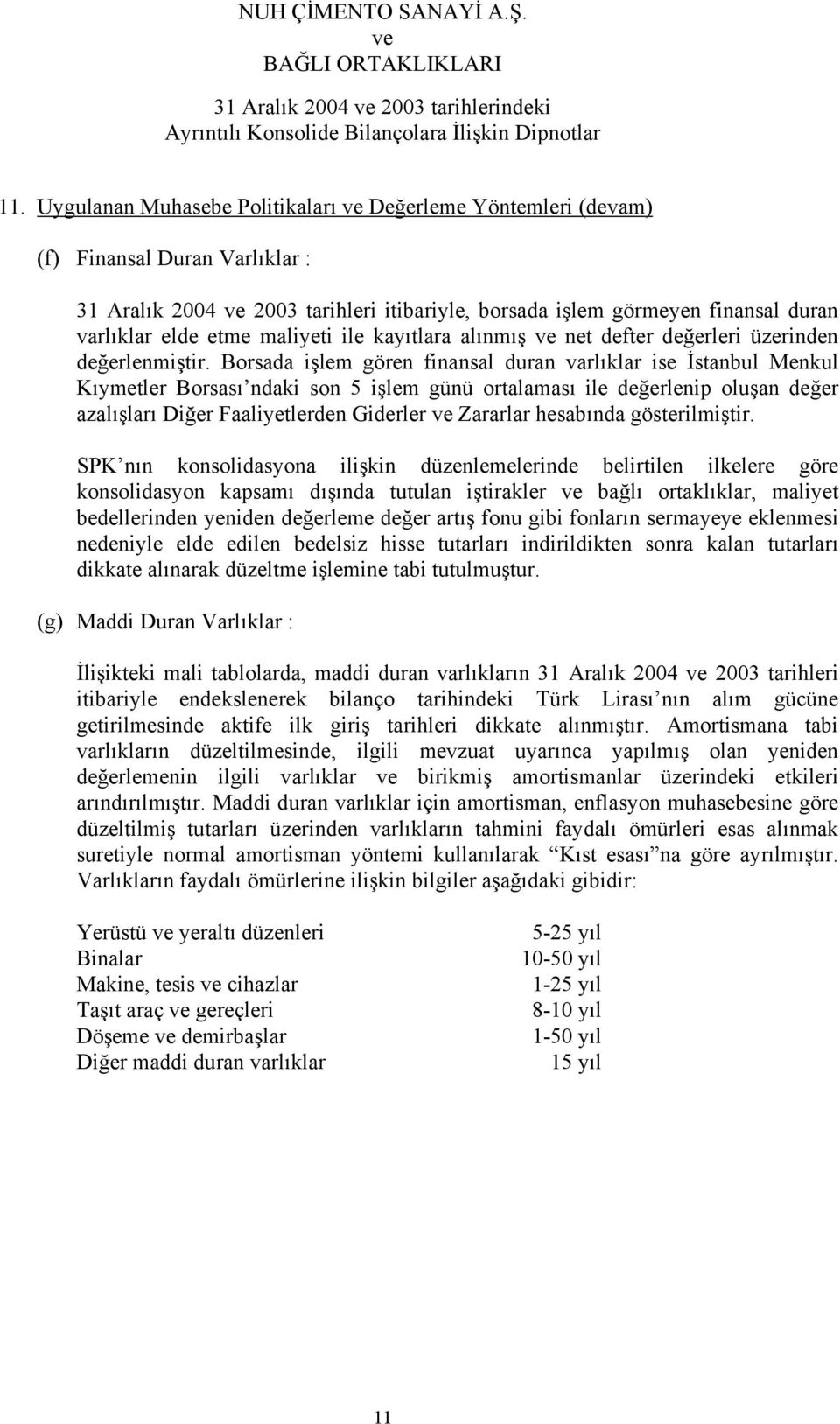 Borsada işlem gören finansal duran varlıklar ise İstanbul Menkul Kıymetler Borsası ndaki son 5 işlem günü ortalaması ile değerlenip oluşan değer azalışları Diğer Faaliyetlerden Giderler Zararlar