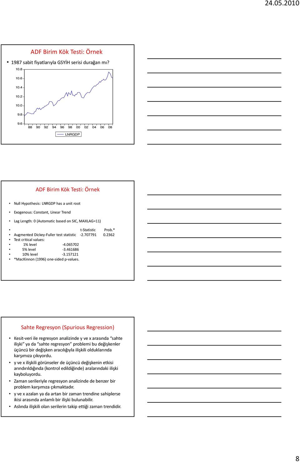 * Augmened Dickey-Fuller es saisic -2.707791 0.2362 Tes criical values: 1% level -4.065702 5% level -3.461686 10% level -3.157121 *MacKinnon(1996) one-sided p-values.