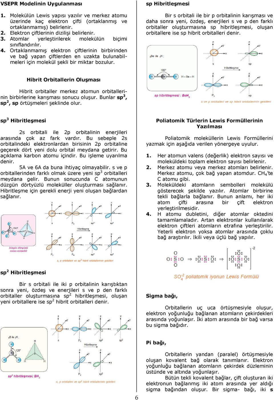 sp Hibriteşmesi Bir s orbitai ie bir p orbitainin karışması ve daha sonra yeni, özdeş, enerjieri s ve p den farkı orbitaer ouşturmasına sp hibriteşmesi, ouşan orbitaere ise sp hibrit orbitaeri denir.