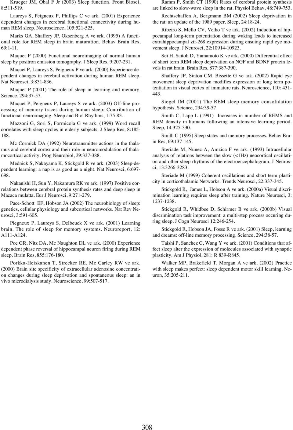 (1995) A functional role for REM sleep in brain maturation. Behav Brain Res, 69:1-11. Maquet P (2000) Functional neuroimaging of normal human sleep by positron emission tomography.