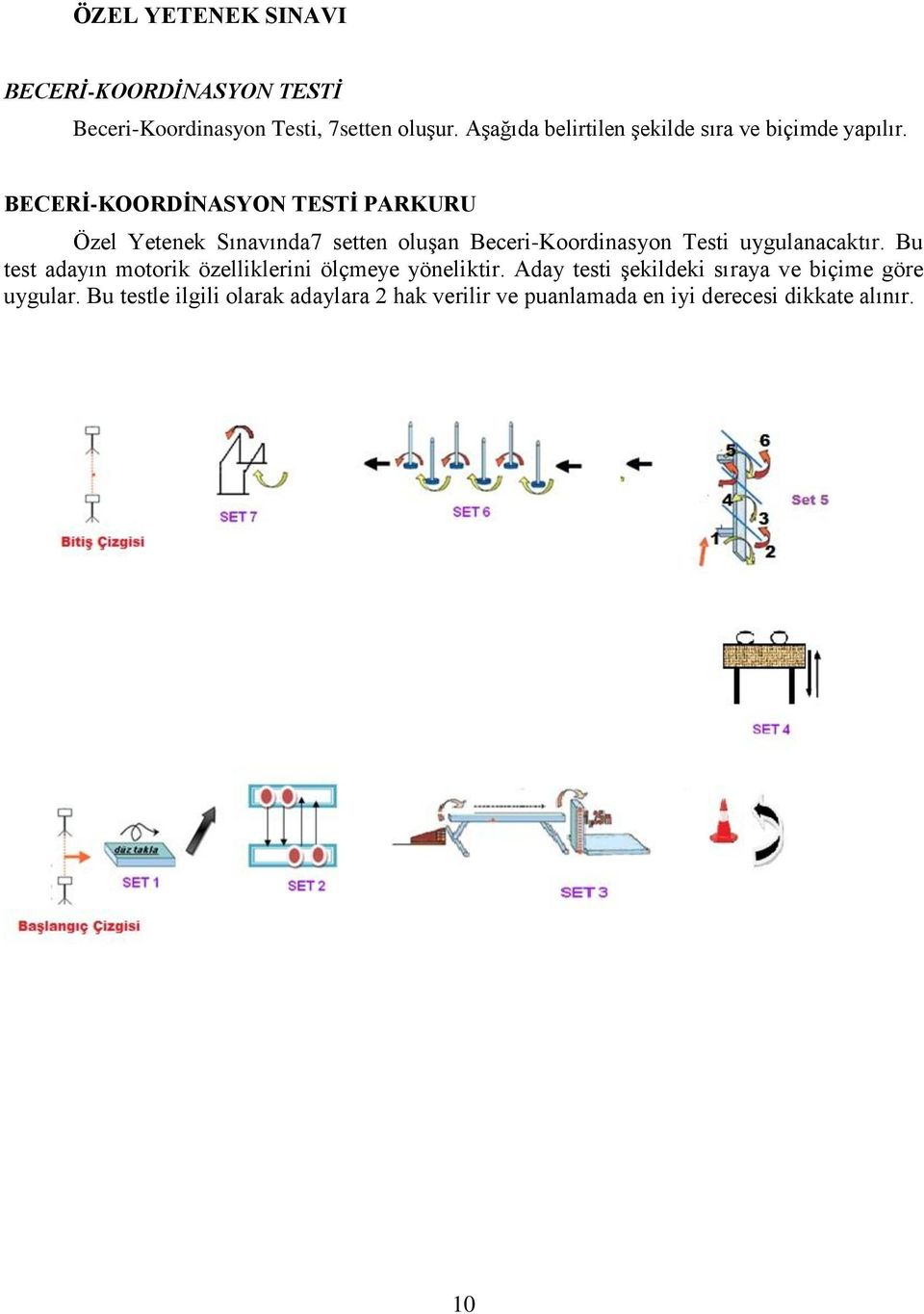 BECERĠ-KOORDĠNASYON TESTĠ PARKURU Özel Yetenek Sınavında7 setten oluşan Beceri-Koordinasyon Testi uygulanacaktır.