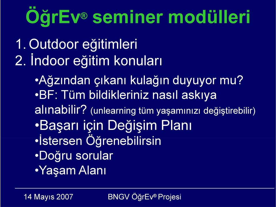 BF: Tüm bildikleriniz nasıl askıya alınabilir?