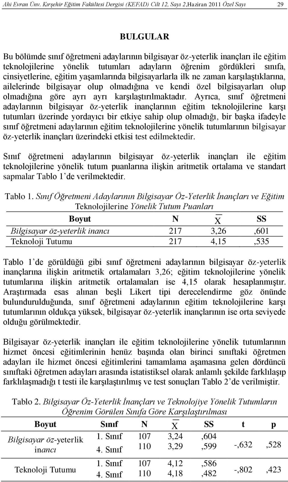 tutumları adayların öğrenim gördükleri sınıfa, cinsiyetlerine, eğitim yaşamlarında bilgisayarlarla ilk ne zaman karşılaştıklarına, ailelerinde bilgisayar olup olmadığına ve kendi özel bilgisayarları