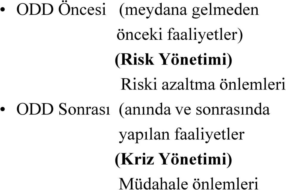 önlemleri ODD Sonrası (anında ve sonrasında