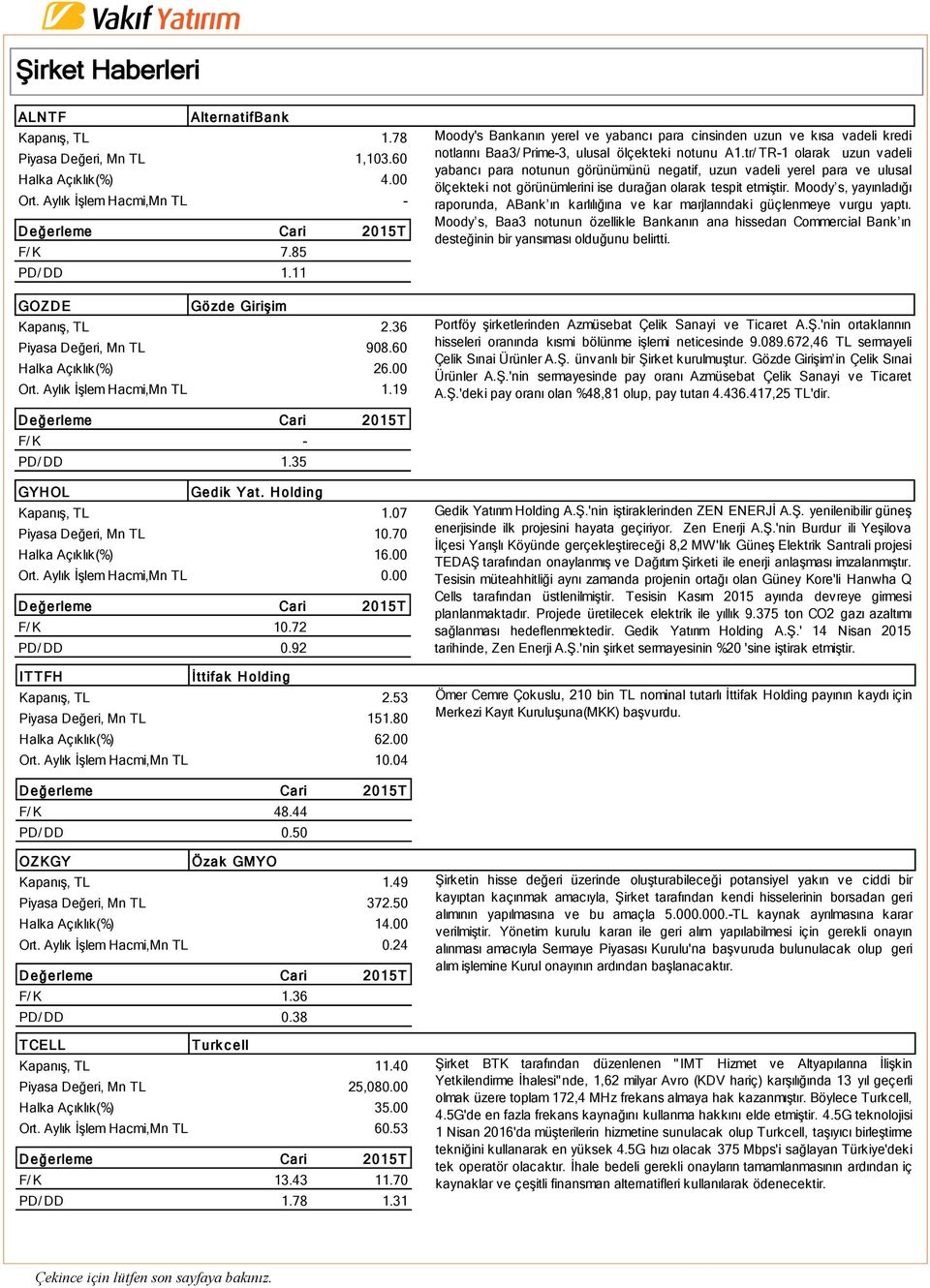 19 Moody's Bankanın yerel ve yabancı para cinsinden uzun ve kısa vadeli kredi notlarını Baa3/ Prime-3, ulusal ölçekteki notunu A1.