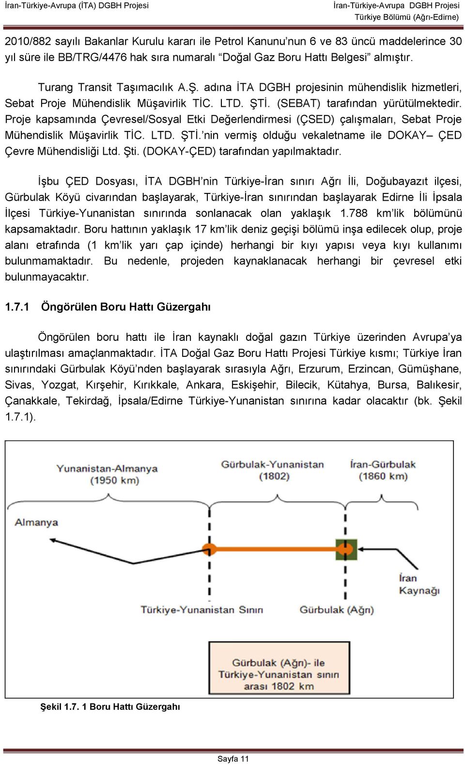 Proje kapsamında Çevresel/Sosyal Etki Değerlendirmesi (ÇSED) çalışmaları, Sebat Proje Mühendislik Müşavirlik TİC. LTD. ŞTİ. nin vermiş olduğu vekaletname ile DOKAY ÇED Çevre Mühendisliği Ltd. Şti.