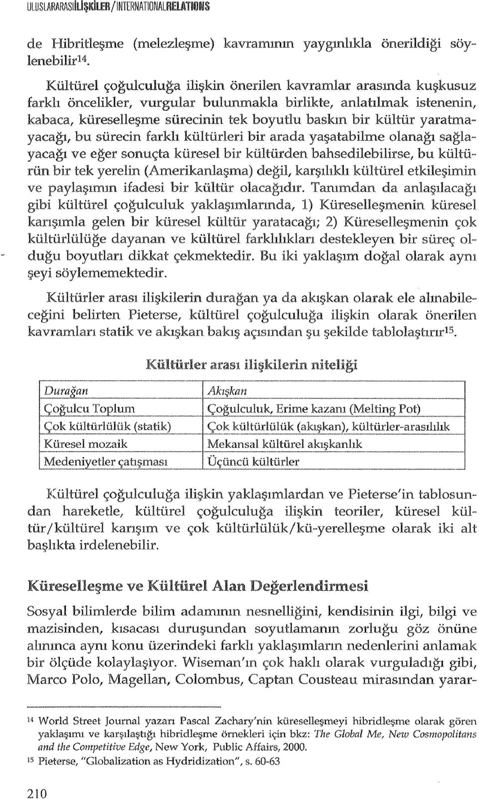 kiiltiir yaratmayacagl t bu siiredn farkh kiiltiirleri bir arada ya;;atabilme olanagl saglayacagl ve eger sonu<;ta kiiresel bir kiiltiirden bahsedilebilirse, bu kiiltiirun bir tek yerelin