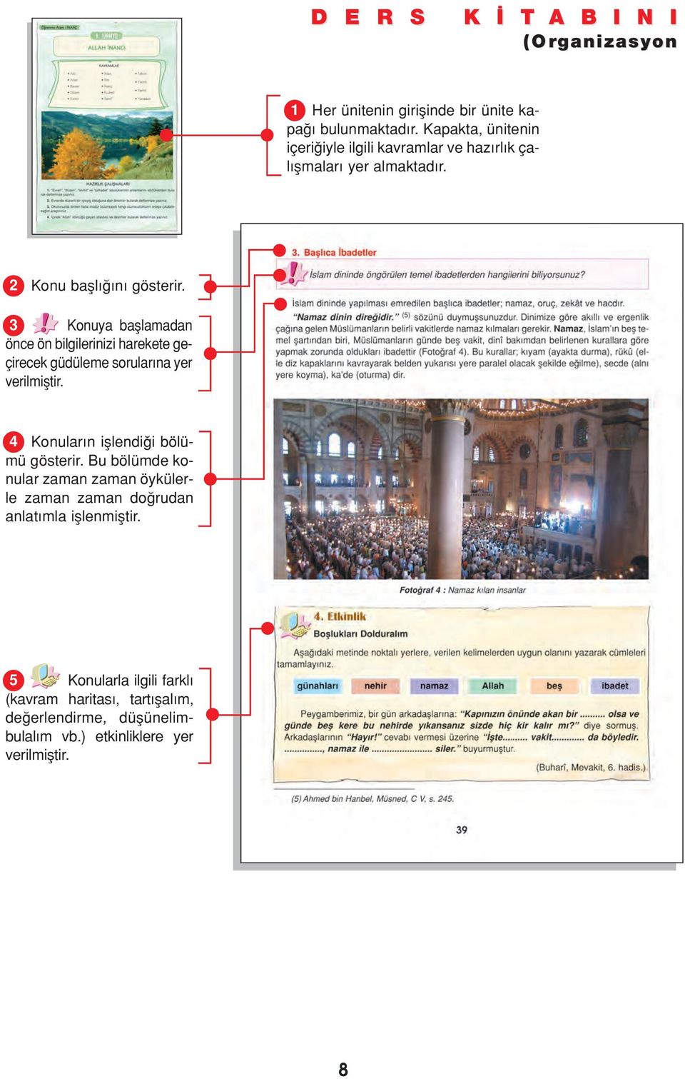 3 Konuya bafllamadan önce ön bilgilerinizi harekete geçirecek güdüleme sorular na yer verilmifltir. 4 Konular n ifllendi i bölümü gösterir.