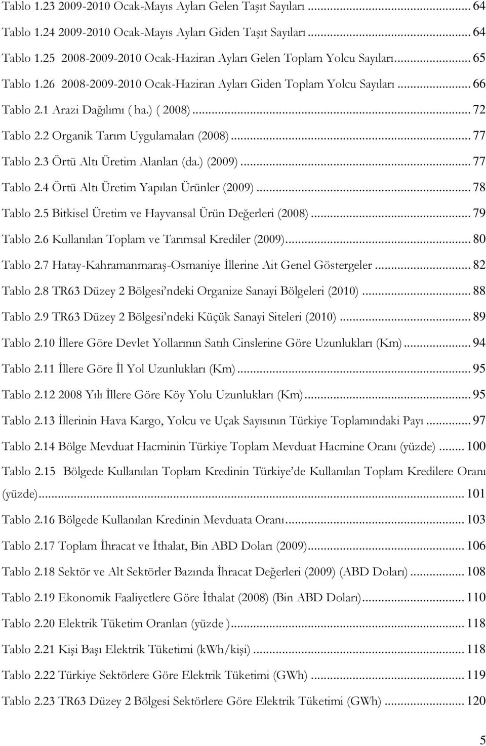 3 Örtü Altı Üretim Alanları (da.) (2009)... 77 Tablo 2.4 Örtü Altı Üretim Yapılan Ürünler (2009)... 78 Tablo 2.5 Bitkisel Üretim ve Hayvansal Ürün Değerleri (2008)... 79 Tablo 2.