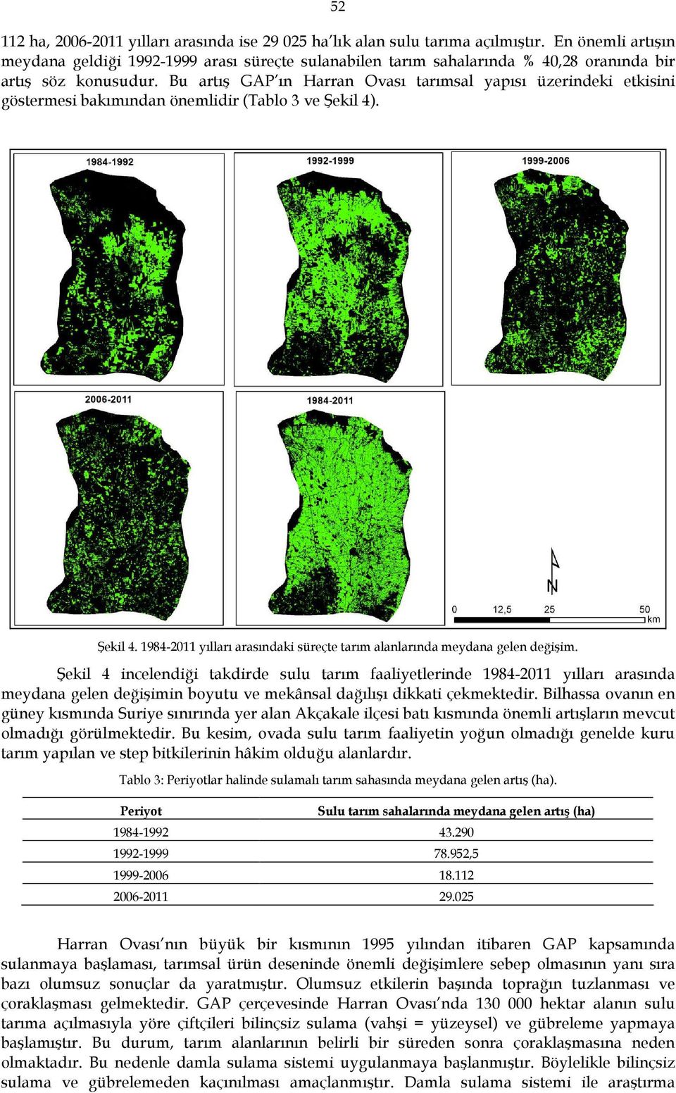 Bu artış GAP ın Harran Ovası tarımsal yapısı üzerindeki etkisini göstermesi bakımından önemlidir (Tablo 3 ve Şekil 4). Şekil 4. 1984-2011 yılları arasındaki süreçte tarım alanlarında meydana gelen değişim.