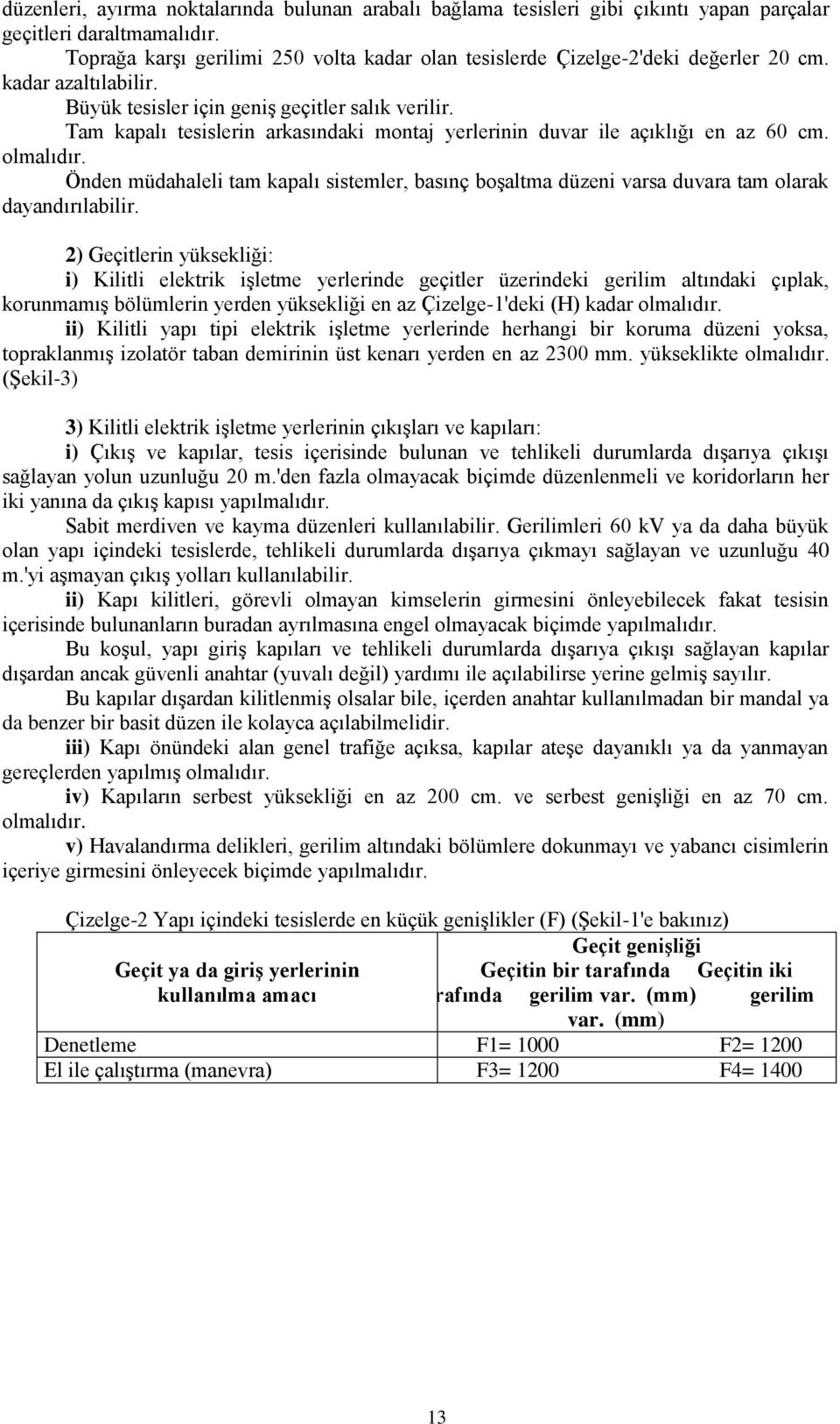 Tam kapalı tesislerin arkasındaki montaj yerlerinin duvar ile açıklığı en az 60 cm. olmalıdır. Önden müdahaleli tam kapalı sistemler, basınç boşaltma düzeni varsa duvara tam olarak dayandırılabilir.