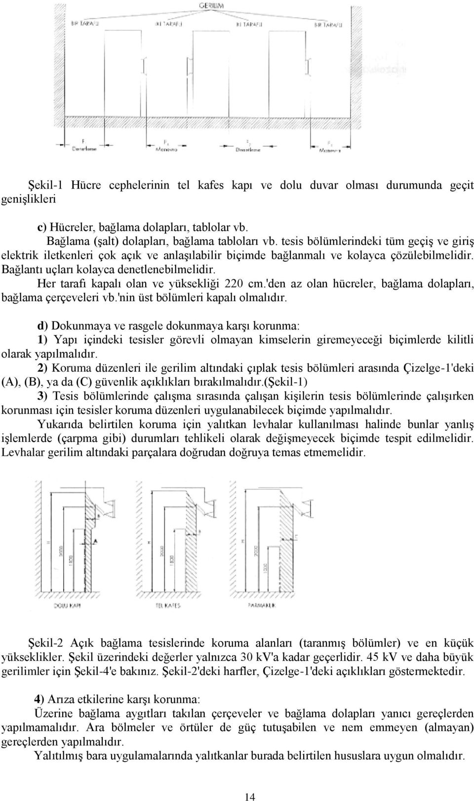 Her tarafı kapalı olan ve yüksekliği 220 cm.'den az olan hücreler, bağlama dolapları, bağlama çerçeveleri vb.'nin üst bölümleri kapalı olmalıdır.