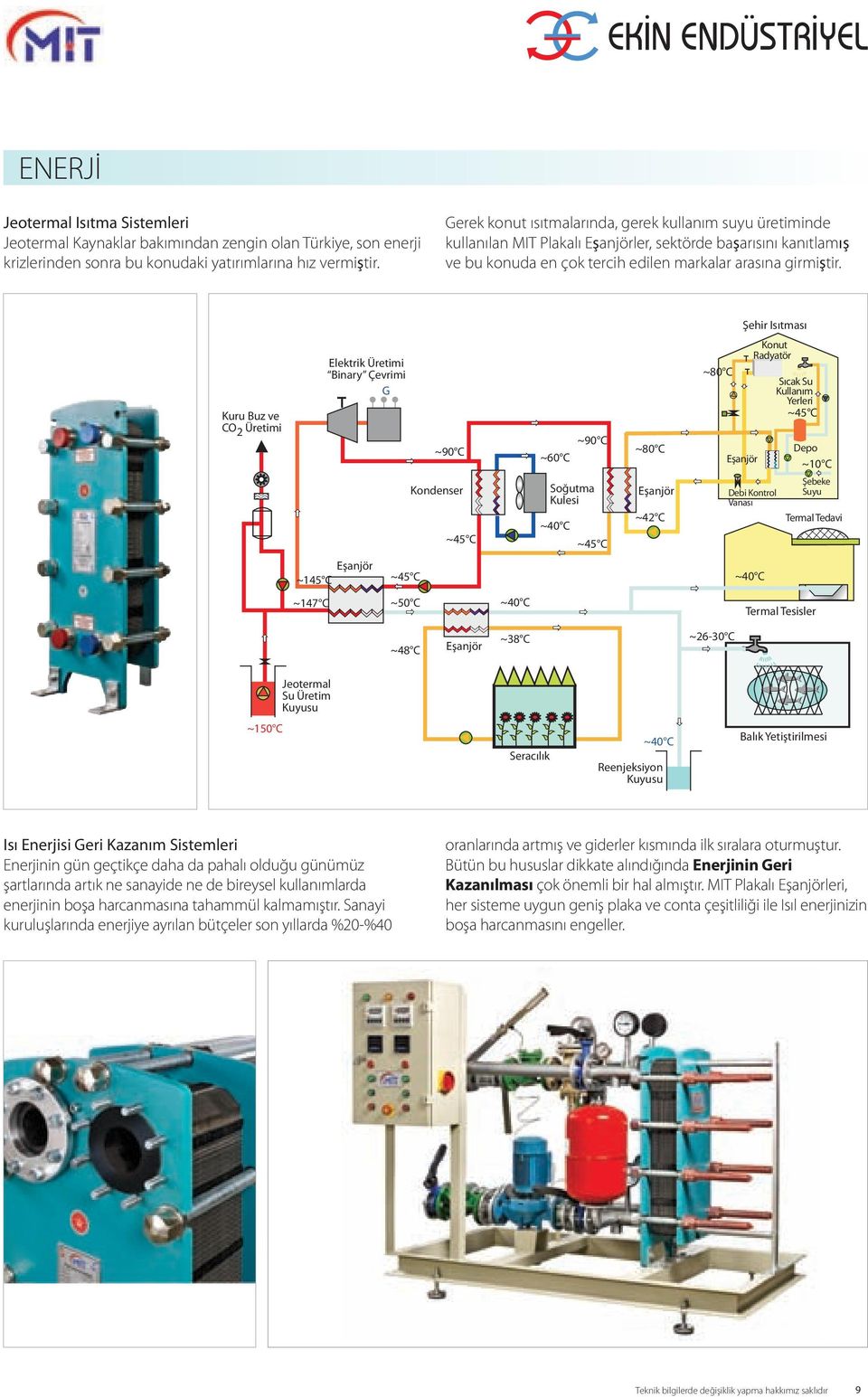 Şehir Isıtması Kuru Buz ve CO 2 Üretimi Elektrik Üretimi Binary Çevrimi G ~90 C Kondenser ~45 C ~90 C ~60 C Soğutma Kulesi ~40 C ~45 C ~80 C Eşanjör ~42 C ~80 C Eşanjör Konut Radyatör Debi Kontrol