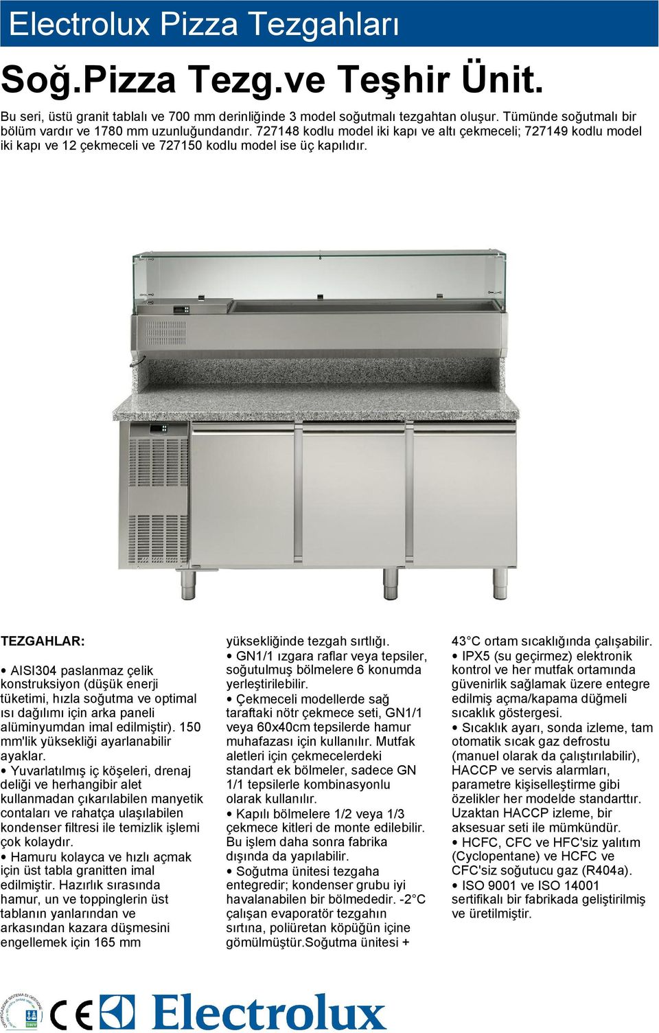 TEZGAHLAR: AISI304 paslanmaz çelik konstruksiyon (düşük enerji tüketimi, hızla soğutma ve optimal ısı dağılımı için arka paneli alüminyumdan imal edilmiştir).